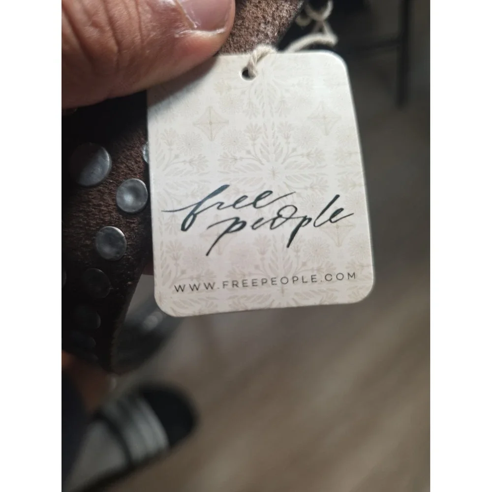 Free People Brown Leather Studded Belt Western Boho Metal Rivets NWT